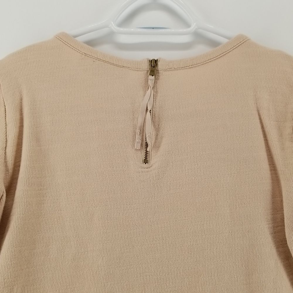Anne Taylor Sweater Women's Tan 3/4 Sleeve Rear 1/4 Zip Crocheted Front Cotton - Picture 11 of 11